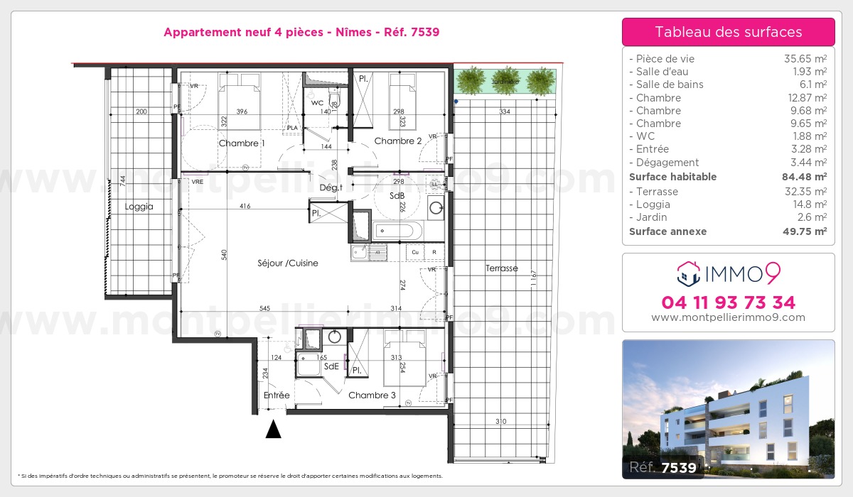 Plan et surfaces, Programme neuf Nîmes Référence n° 7539