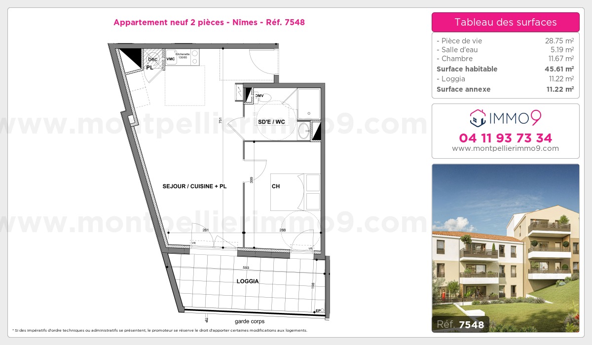 Plan et surfaces, Programme neuf Nîmes Référence n° 7548