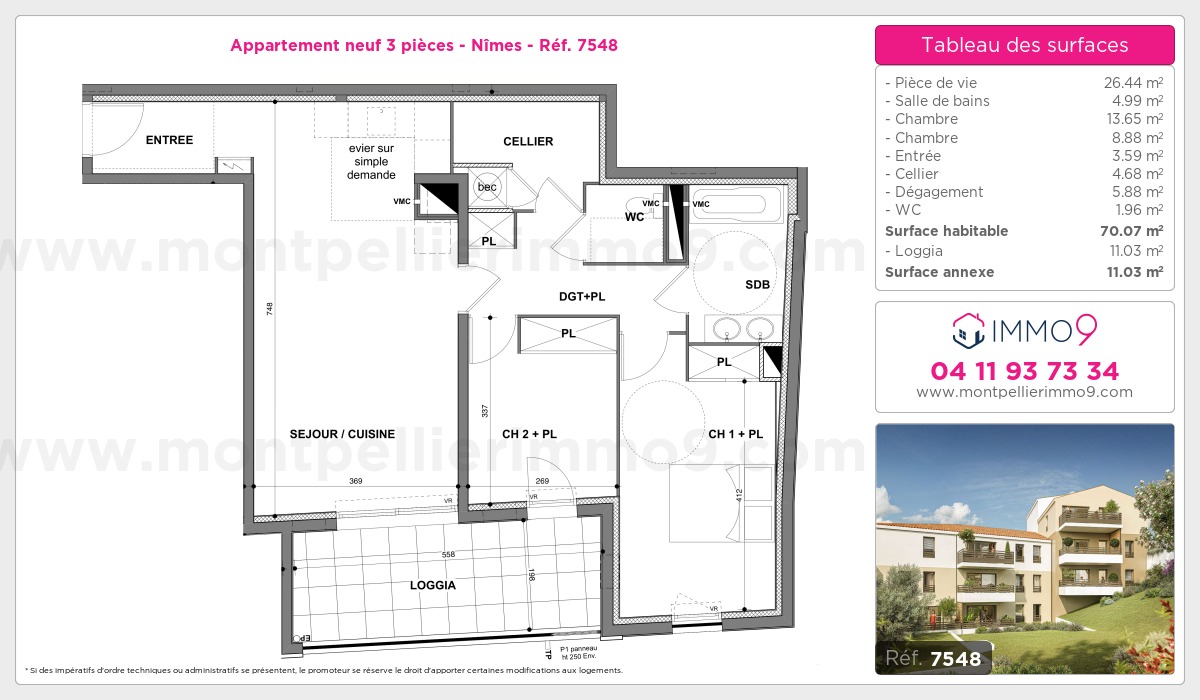 Plan et surfaces, Programme neuf Nîmes Référence n° 7548