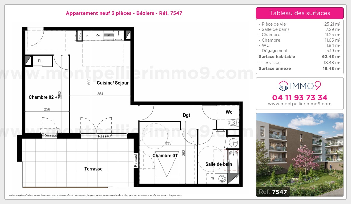 Plan et surfaces, Programme neuf Béziers Référence n° 7547