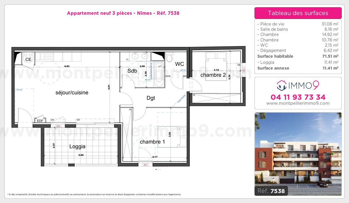 Plan et surfaces, Programme neuf Nîmes Référence n° 7538