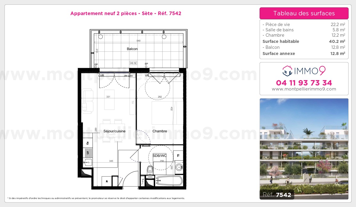 Plan et surfaces, Programme neuf Sète Référence n° 7542