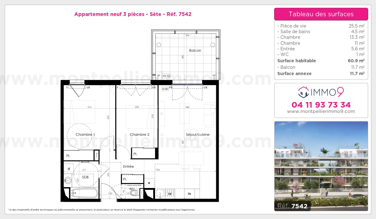 Plan et surfaces, Programme neuf Sète Référence n° 7542