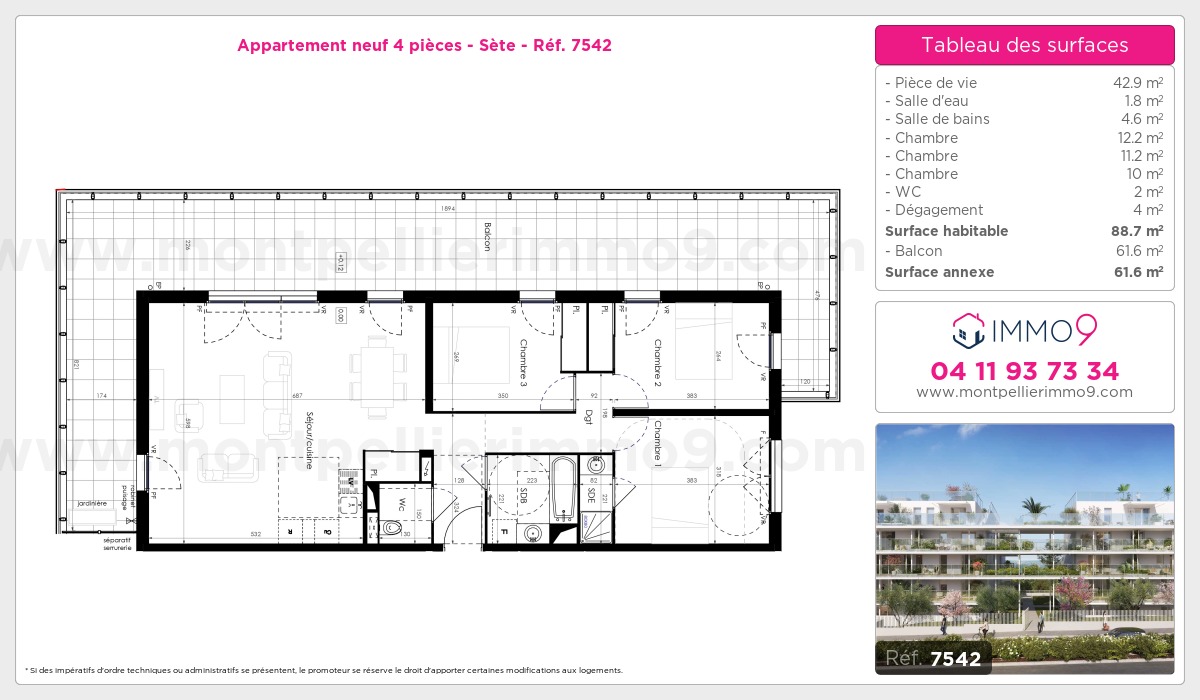 Plan et surfaces, Programme neuf Sète Référence n° 7542