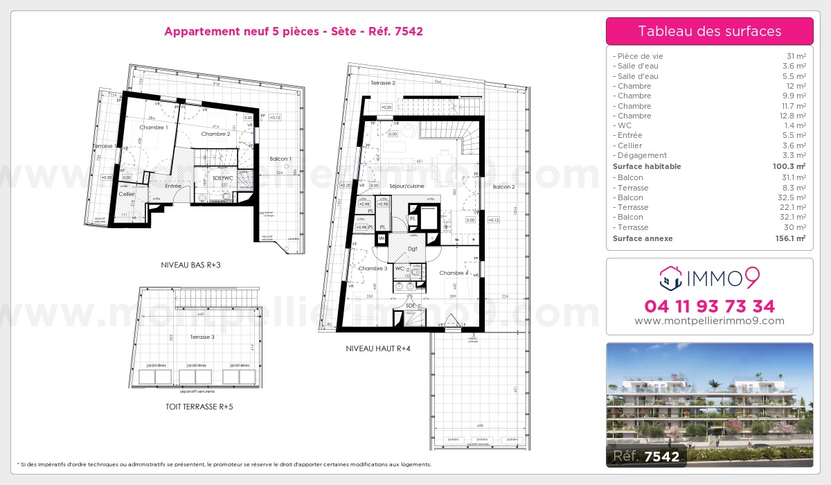 Plan et surfaces, Programme neuf Sète Référence n° 7542