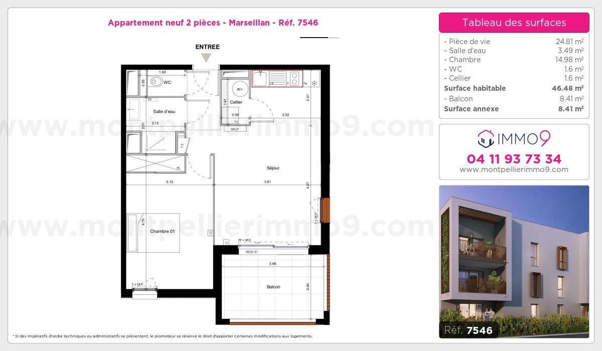Plan et surfaces, Programme neuf Marseillan Référence n° 7546