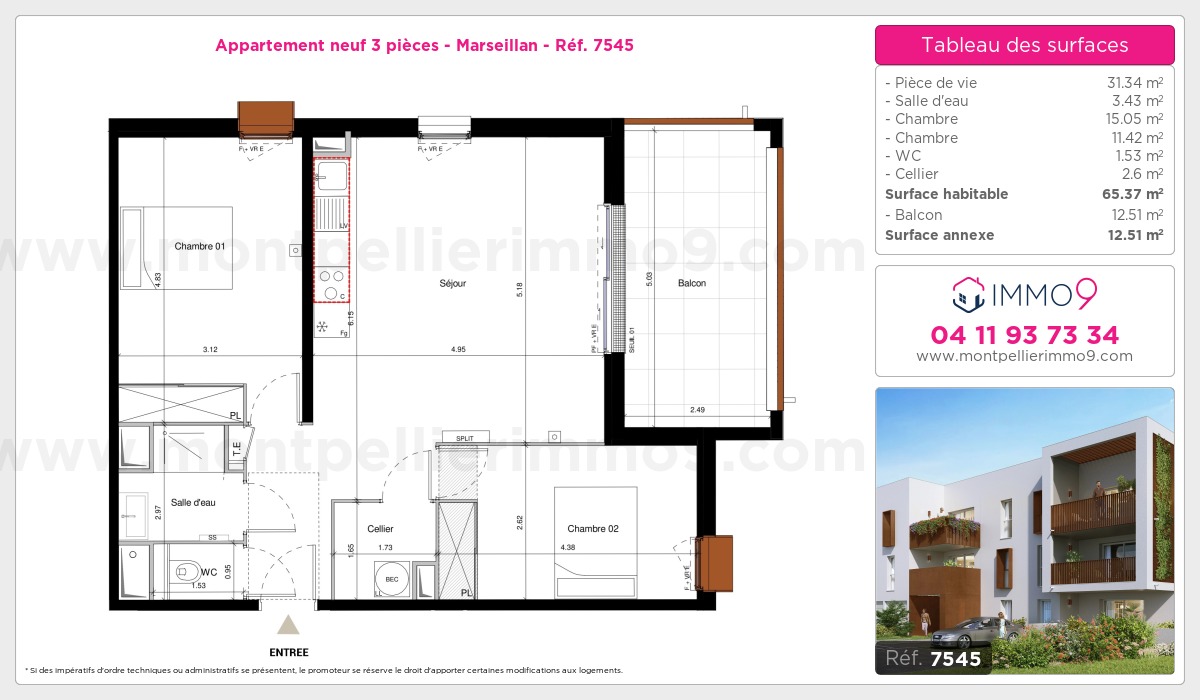 Plan et surfaces, Programme neuf Marseillan Référence n° 7545