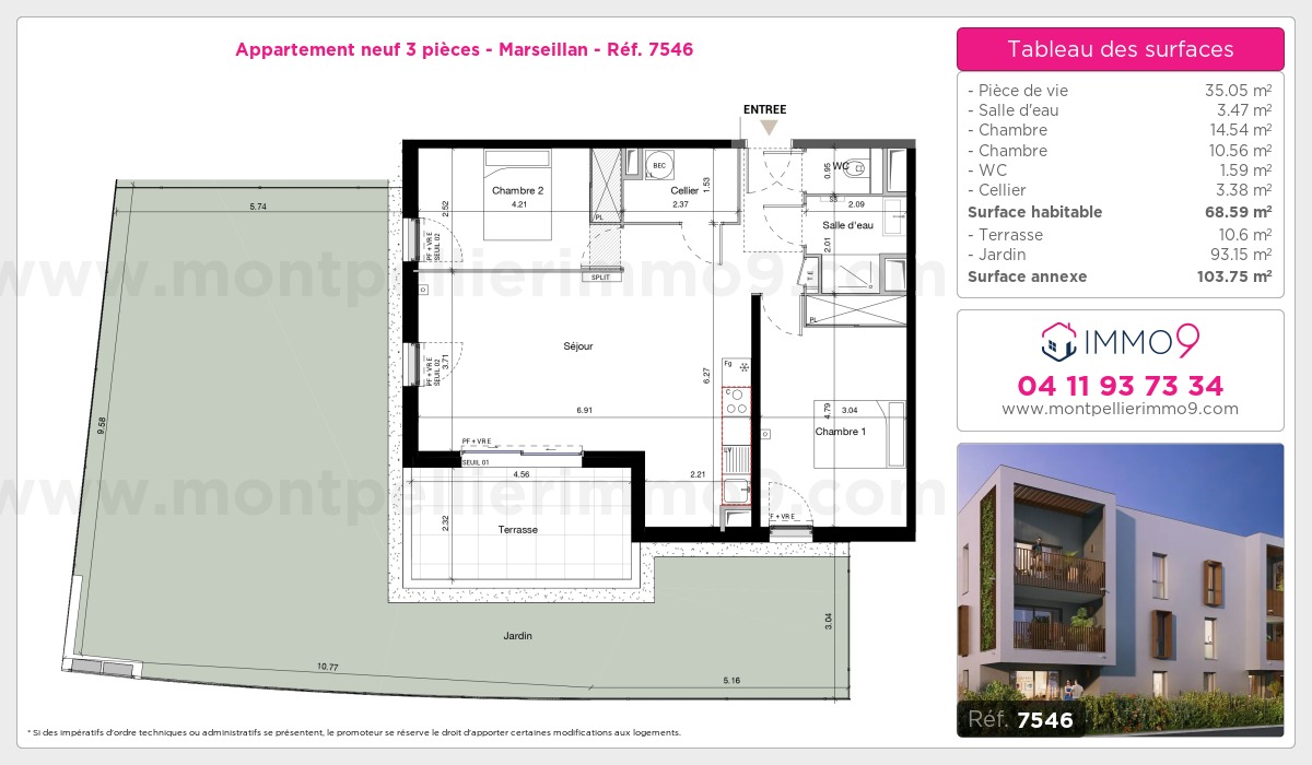 Plan et surfaces, Programme neuf Marseillan Référence n° 7546