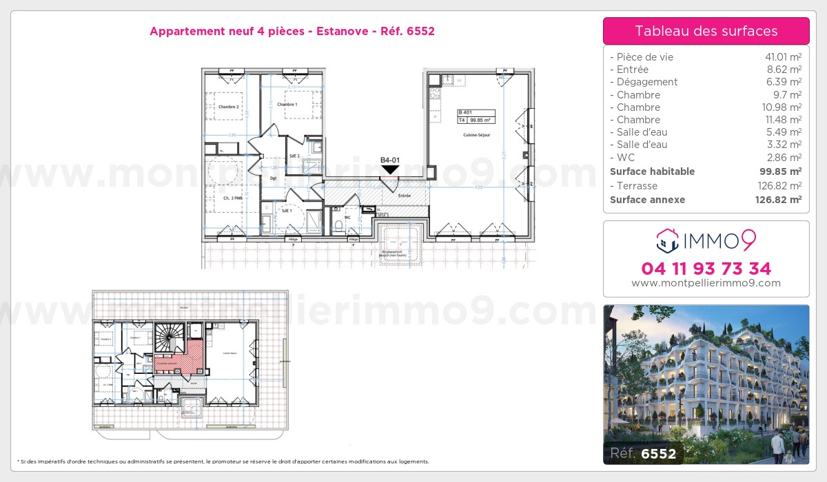 Plan et surfaces, Programme neuf Montpellier : Estanove Référence n° 6552