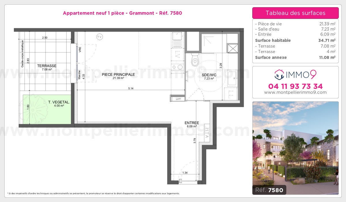 Plan et surfaces, Programme neuf Montpellier : Grammont Référence n° 7580