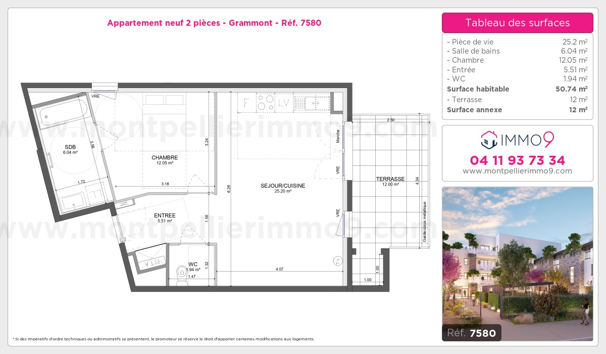 Plan et surfaces, Programme neuf Montpellier : Grammont Référence n° 7580