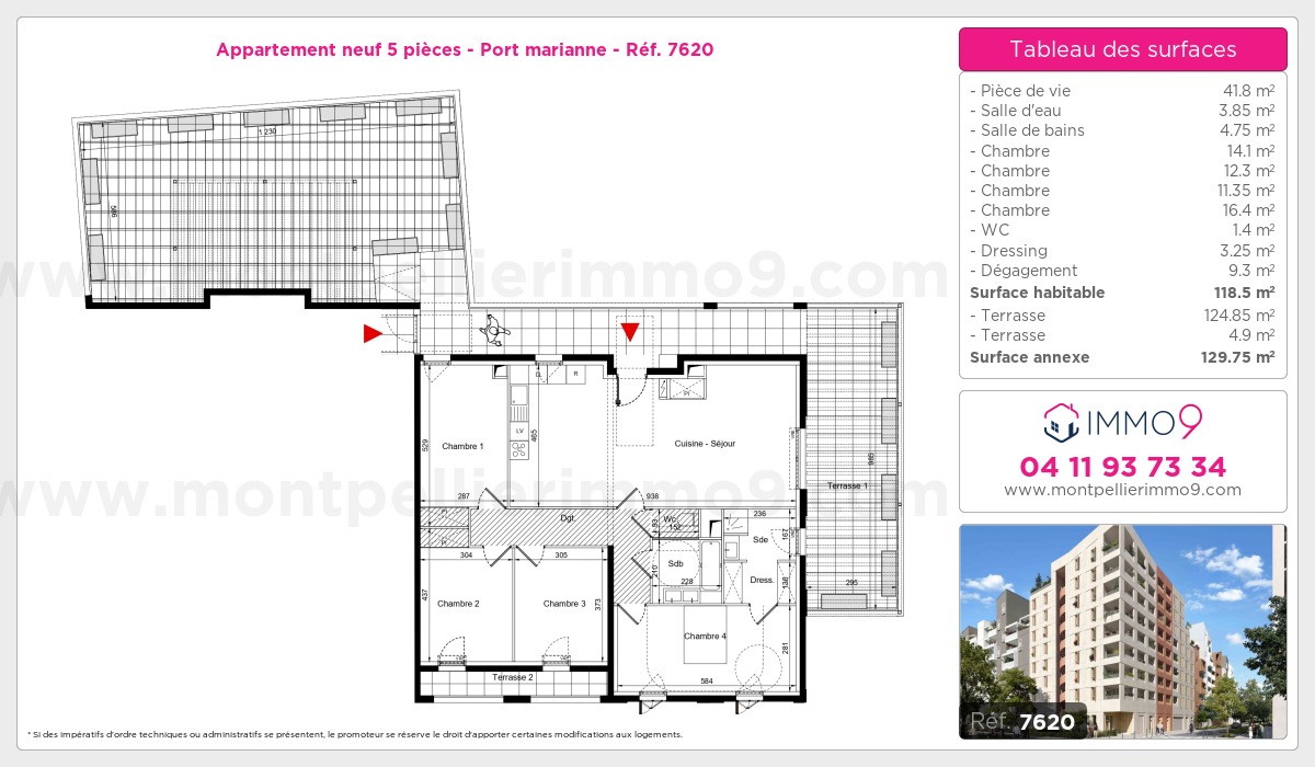 Plan et surfaces, Programme neuf Montpellier : Port marianne Référence n° 7620