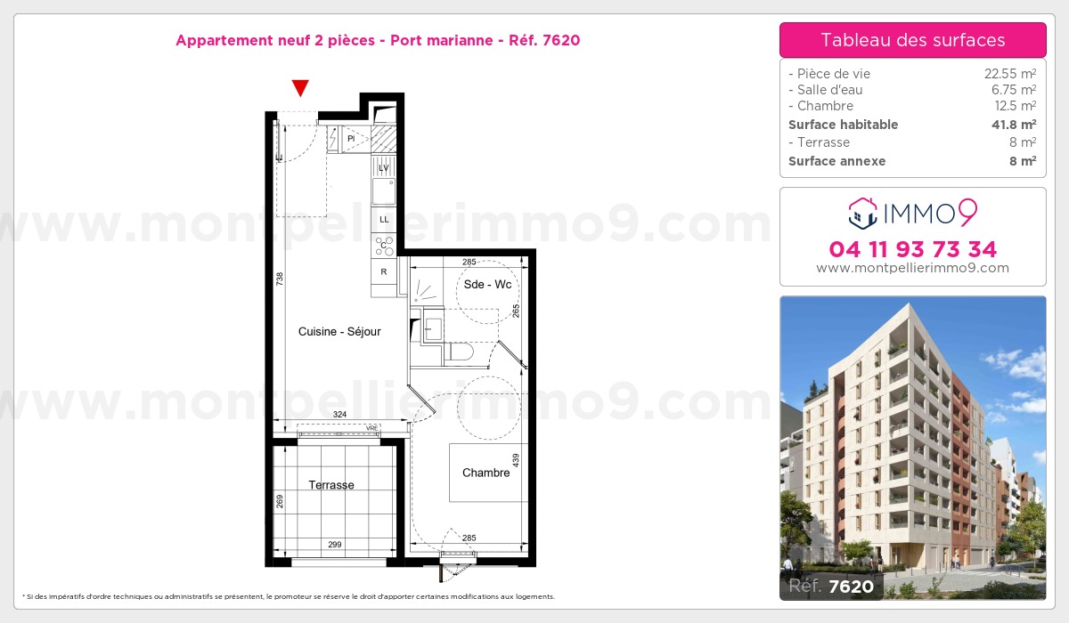 Plan et surfaces, Programme neuf Montpellier : Port marianne Référence n° 7620