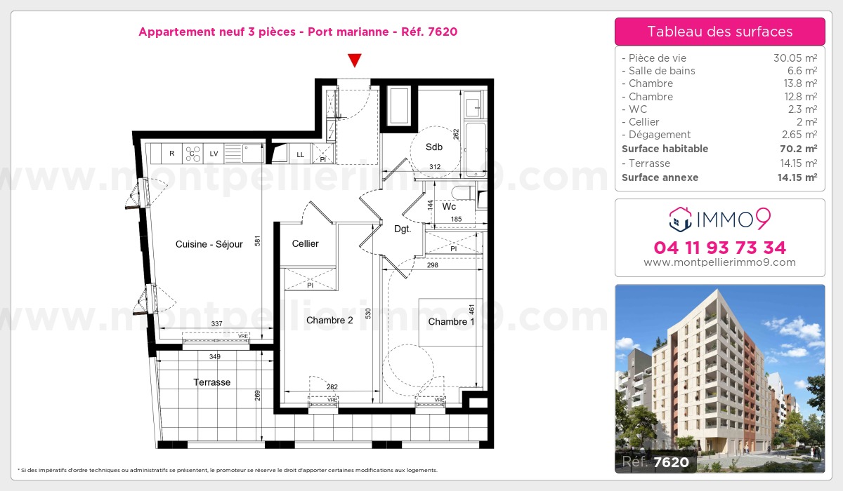 Plan et surfaces, Programme neuf Montpellier : Port marianne Référence n° 7620