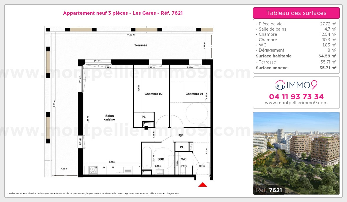 Plan et surfaces, Programme neuf Montpellier : Gares Référence n° 7621