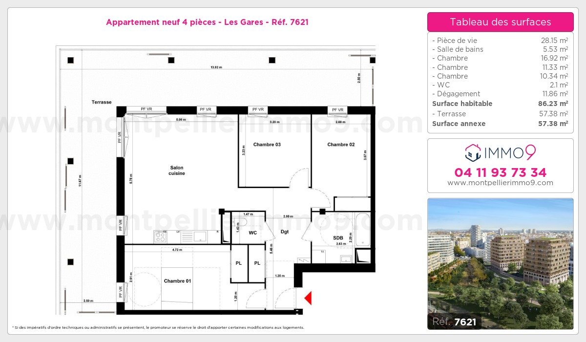 Plan et surfaces, Programme neuf Montpellier : Gares Référence n° 7621
