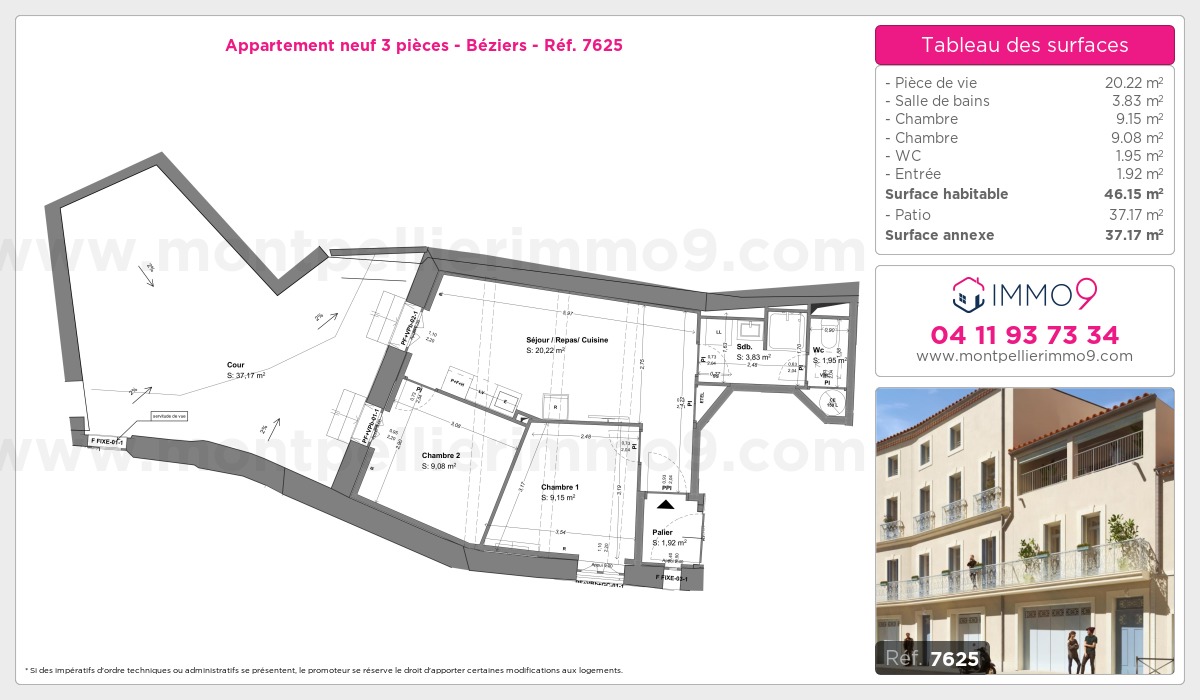 Plan et surfaces, Programme neuf Béziers Référence n° 7625