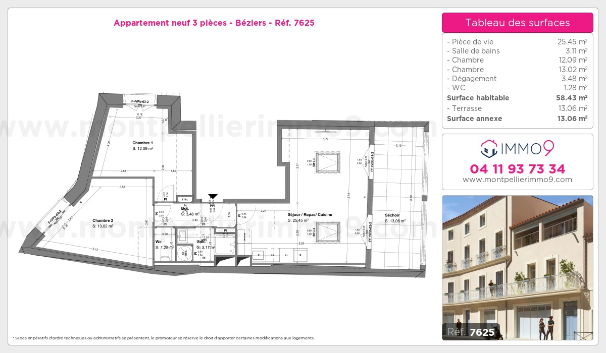 Plan et surfaces, Programme neuf Béziers Référence n° 7625