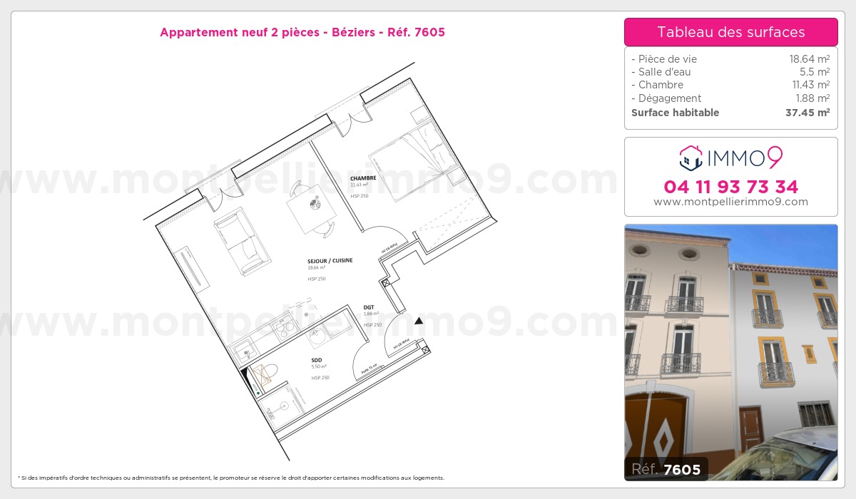 Plan et surfaces, Programme neuf Béziers Référence n° 7605