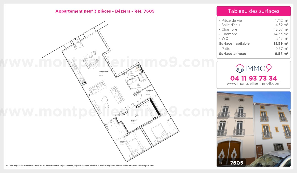 Plan et surfaces, Programme neuf Béziers Référence n° 7605