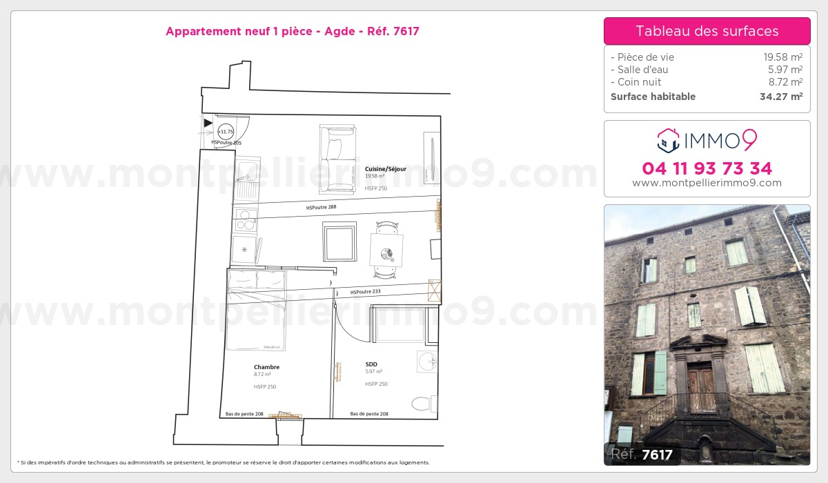 Plan et surfaces, Programme neuf Agde Référence n° 7617