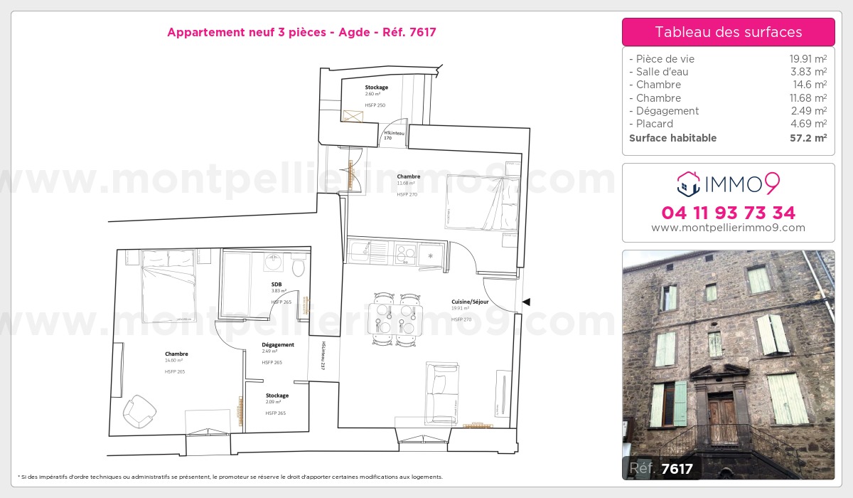 Plan et surfaces, Programme neuf Agde Référence n° 7617