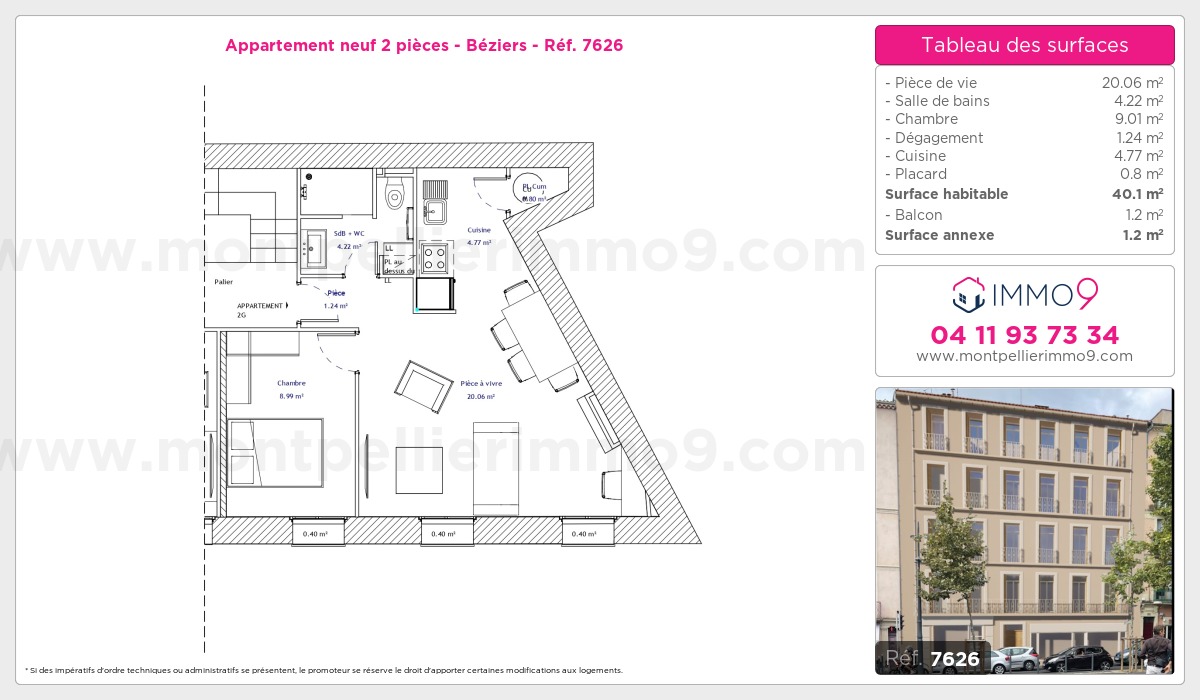 Plan et surfaces, Programme neuf Béziers Référence n° 7626