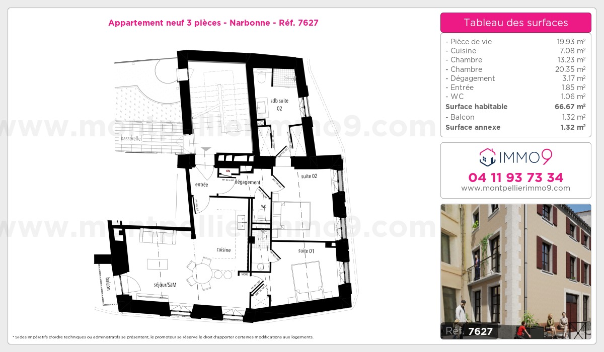 Plan et surfaces, Programme neuf Narbonne Référence n° 7627