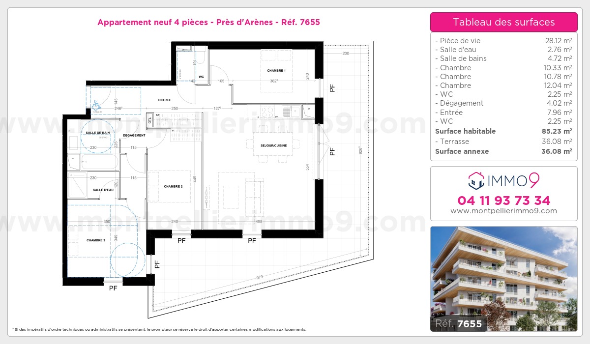 Plan et surfaces, Programme neuf Montpellier : Près d'Arènes Référence n° 7655