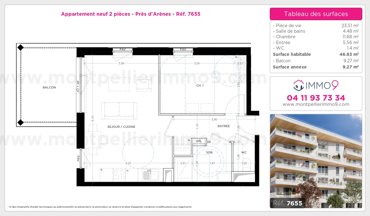 Plan et surfaces, Programme neuf Montpellier : Près d'Arènes Référence n° 7655