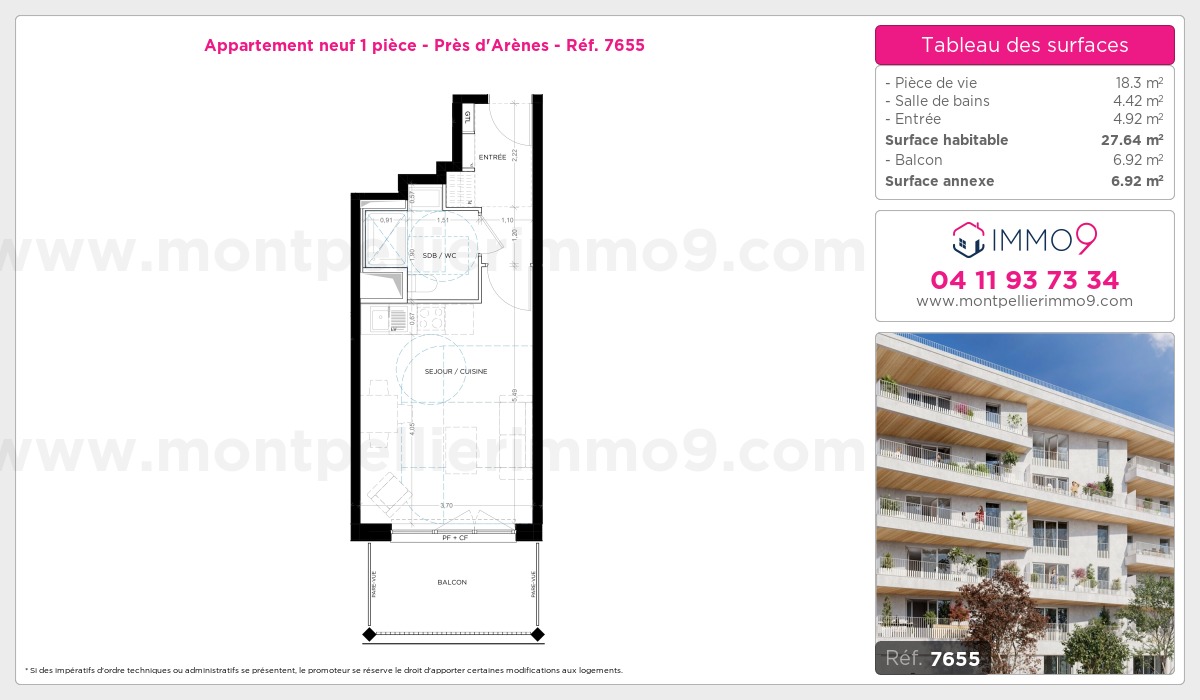 Plan et surfaces, Programme neuf Montpellier : Près d'Arènes Référence n° 7655
