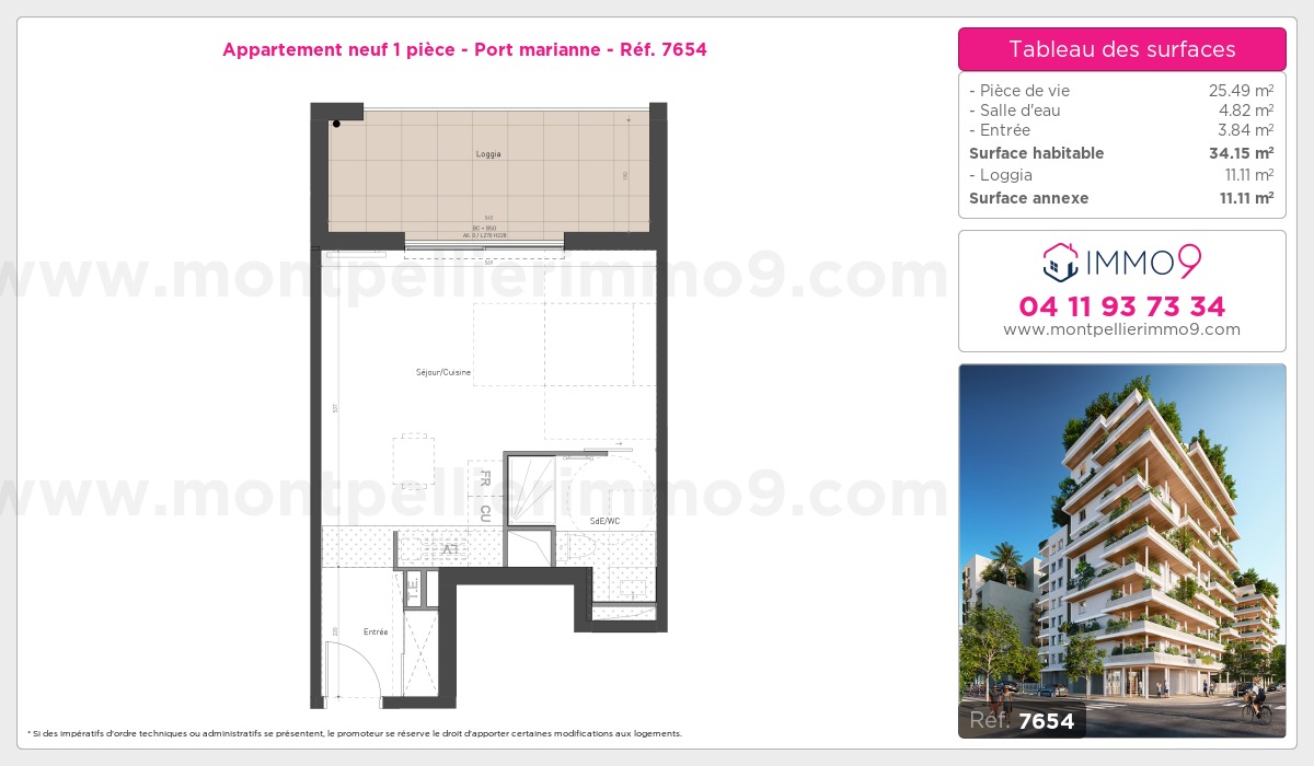 Plan et surfaces, Programme neuf Montpellier : Port marianne Référence n° 7654