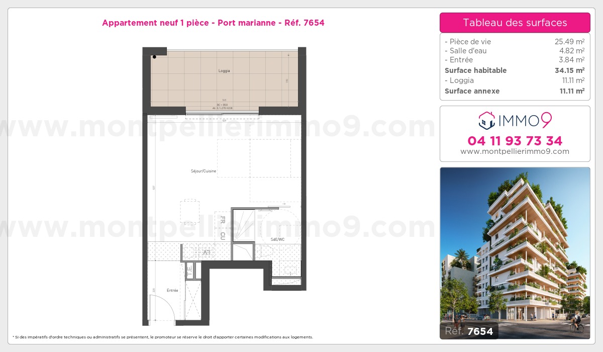 Plan et surfaces, Programme neuf Montpellier : Port marianne Référence n° 7654