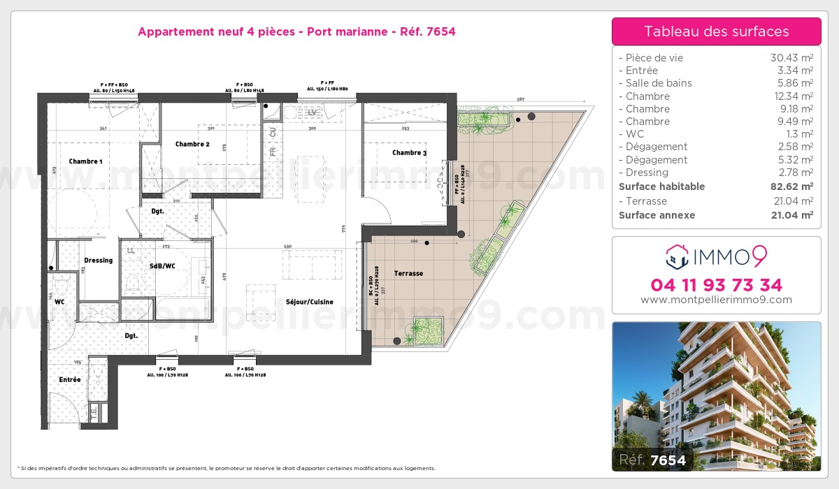Plan et surfaces, Programme neuf Montpellier : Port marianne Référence n° 7654