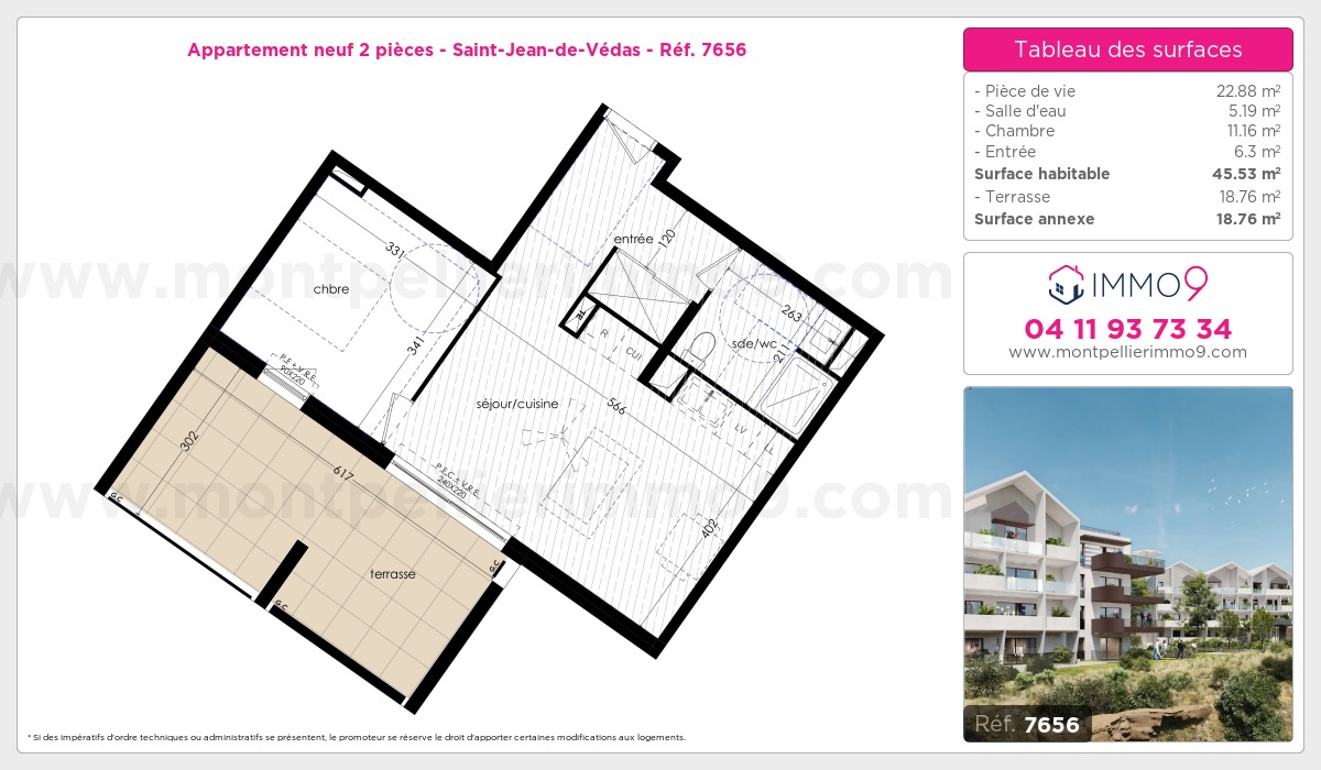 Plan et surfaces, Programme neuf Saint-Jean-de-Védas Référence n° 7656