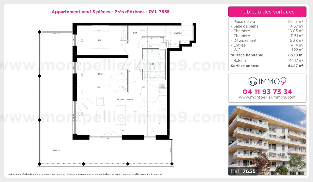Plan et surfaces, Programme neuf Montpellier : Près d'Arènes Référence n° 7655