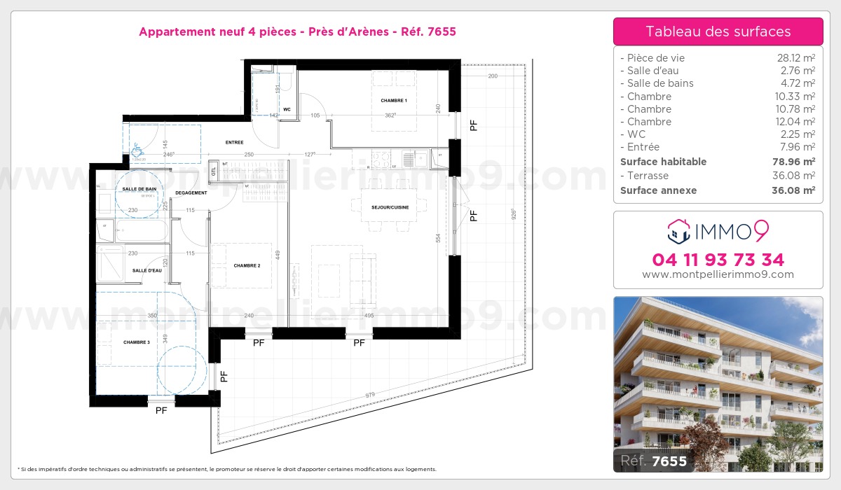 Plan et surfaces, Programme neuf Montpellier : Près d'Arènes Référence n° 7655