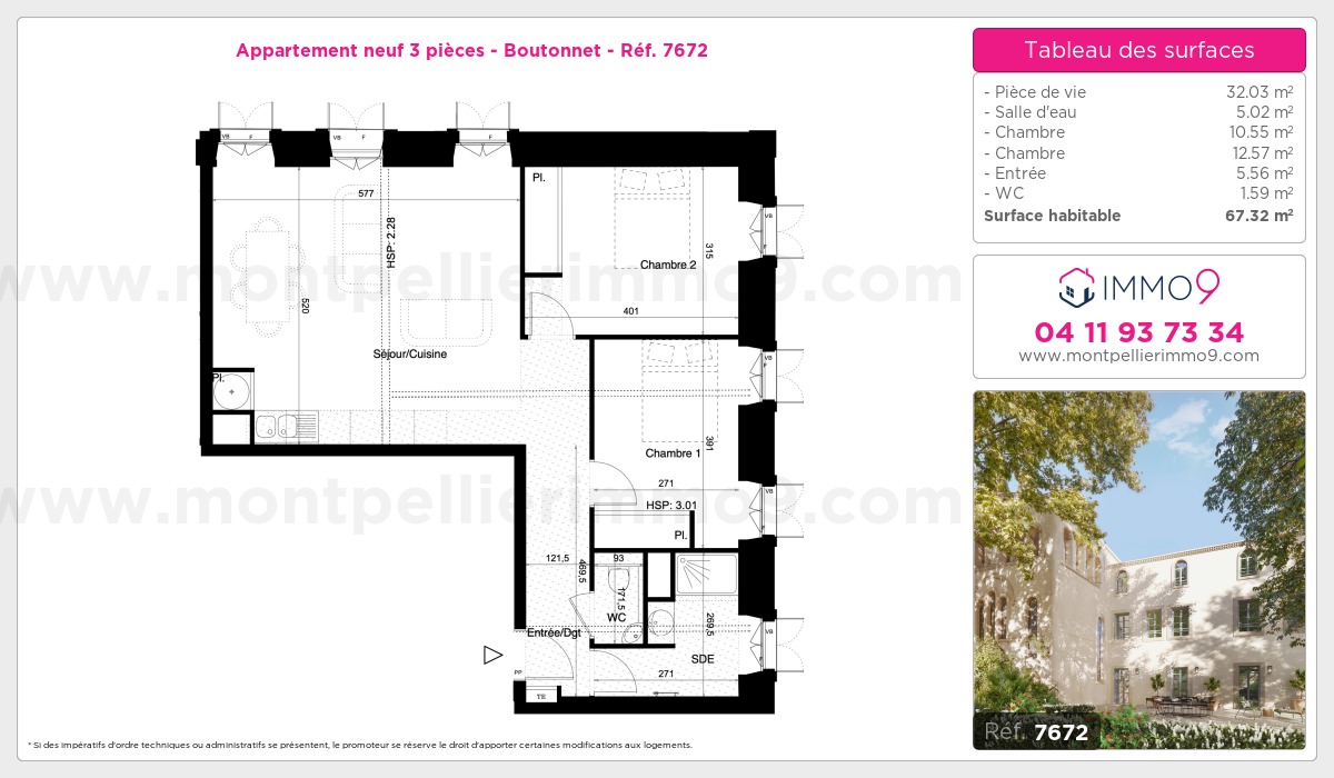 Plan et surfaces, Programme neuf Montpellier : Boutonnet Référence n° 7672