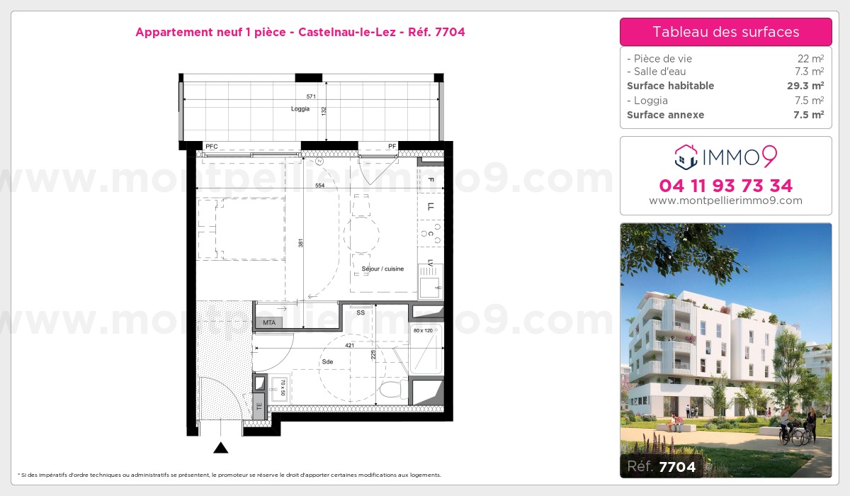 Plan et surfaces, Programme neuf Castelnau-le-Lez Référence n° 7704