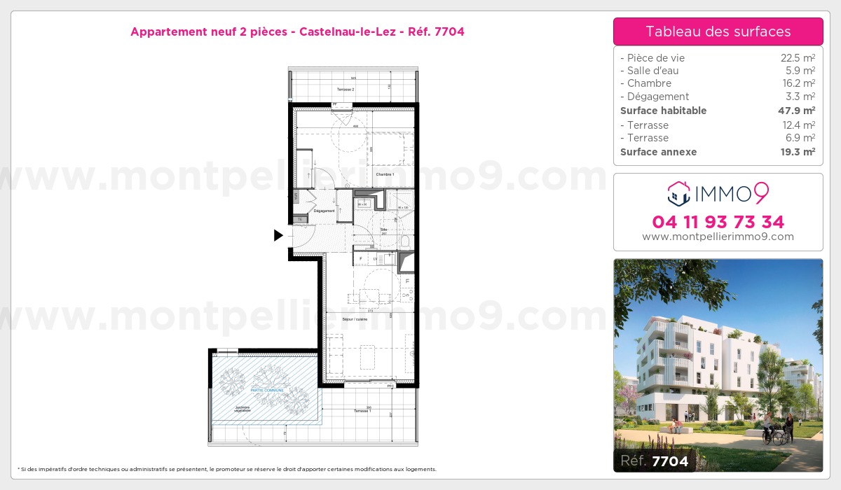 Plan et surfaces, Programme neuf Castelnau-le-Lez Référence n° 7704
