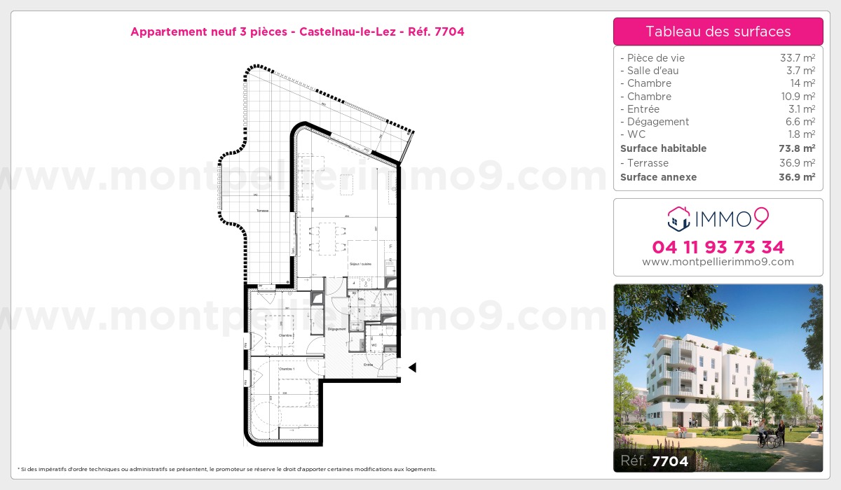 Plan et surfaces, Programme neuf Castelnau-le-Lez Référence n° 7704