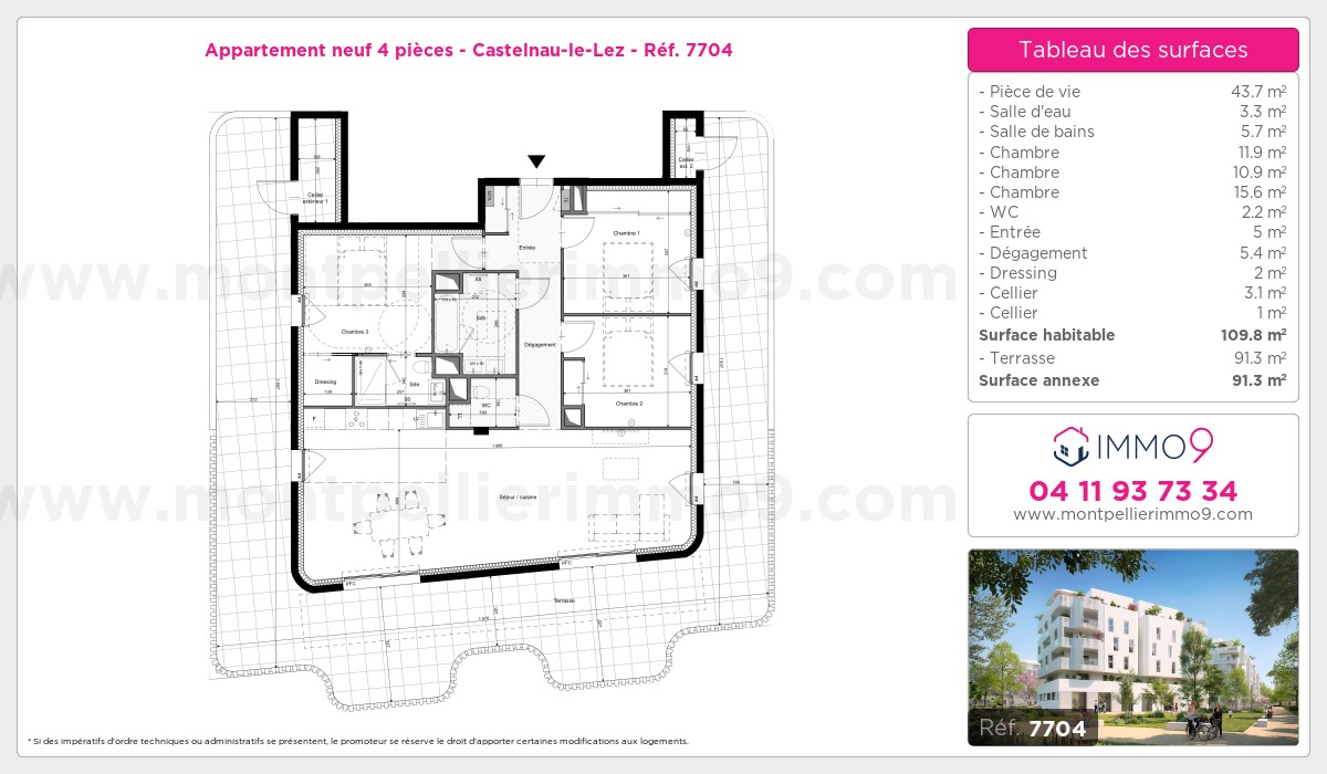 Plan et surfaces, Programme neuf Castelnau-le-Lez Référence n° 7704