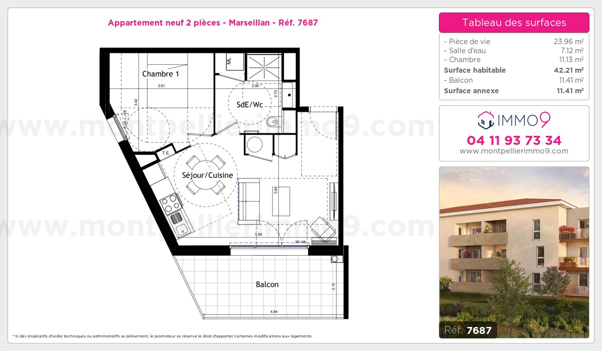 Plan et surfaces, Programme neuf Marseillan Référence n° 7687