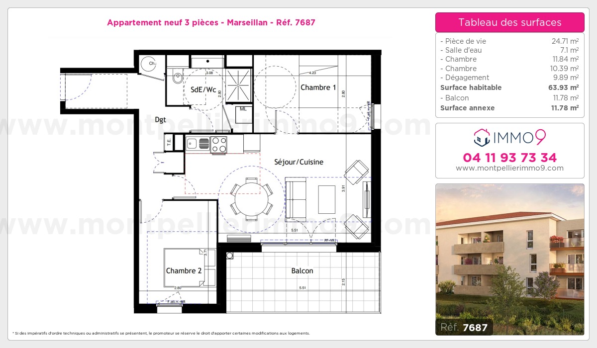 Plan et surfaces, Programme neuf Marseillan Référence n° 7687