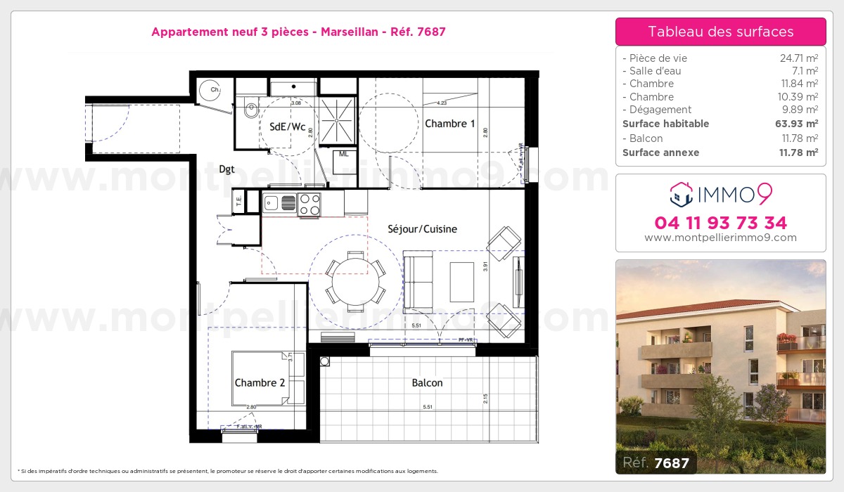 Plan et surfaces, Programme neuf Marseillan Référence n° 7687