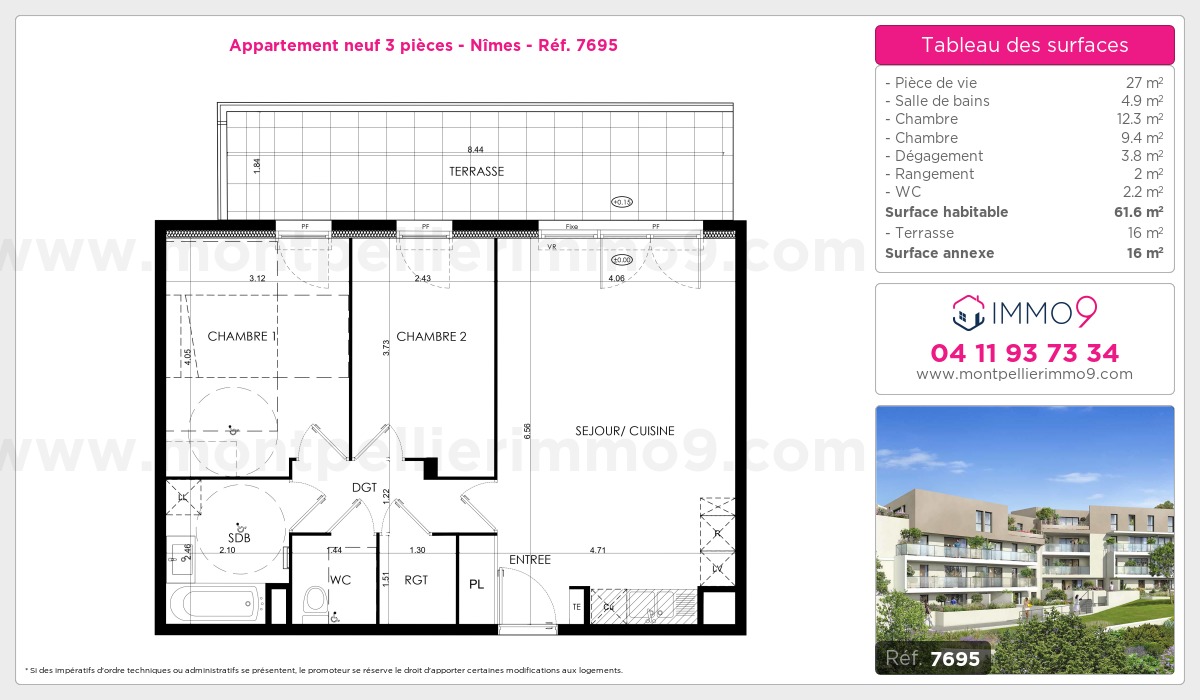 Plan et surfaces, Programme neuf Nîmes Référence n° 7695