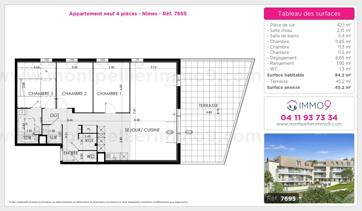 Plan et surfaces, Programme neuf Nîmes Référence n° 7695