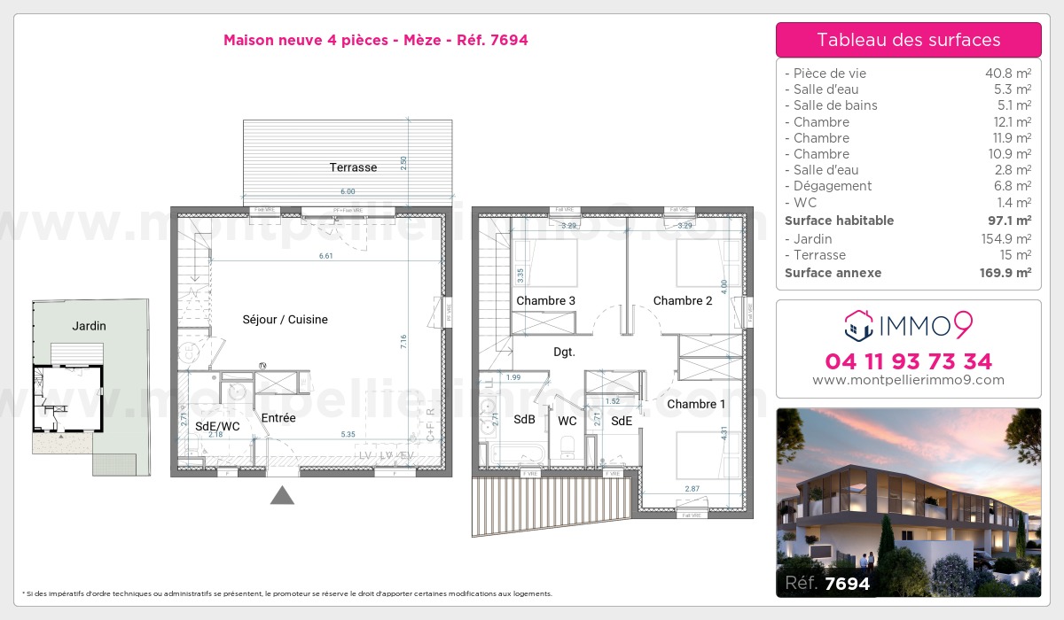 Plan et surfaces, Programme neuf Mèze Référence n° 7694