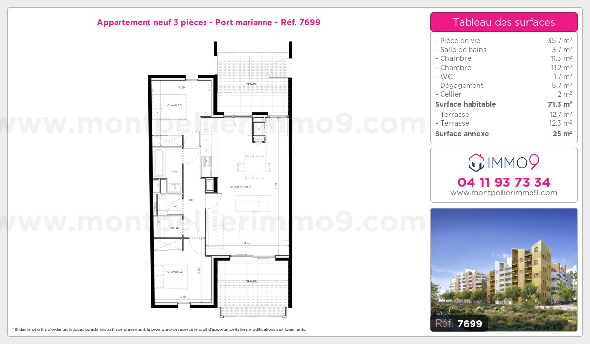 Plan et surfaces, Programme neuf Montpellier : Port marianne Référence n° 7699