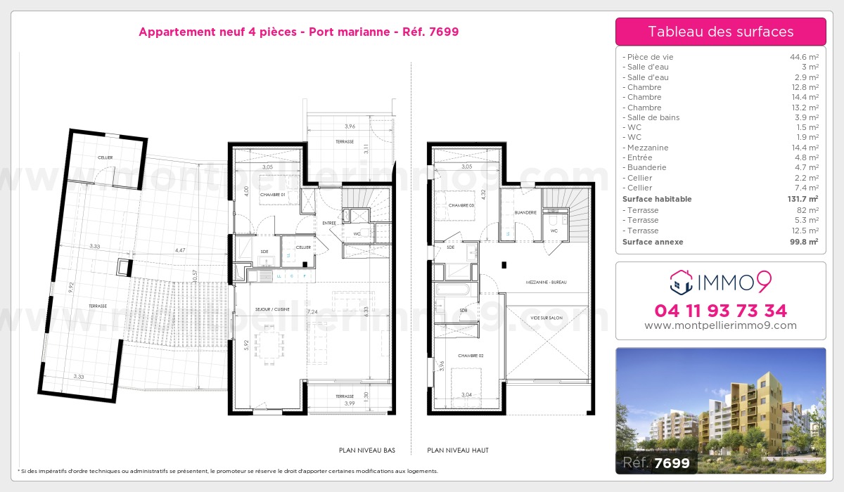 Plan et surfaces, Programme neuf Montpellier : Port marianne Référence n° 7699